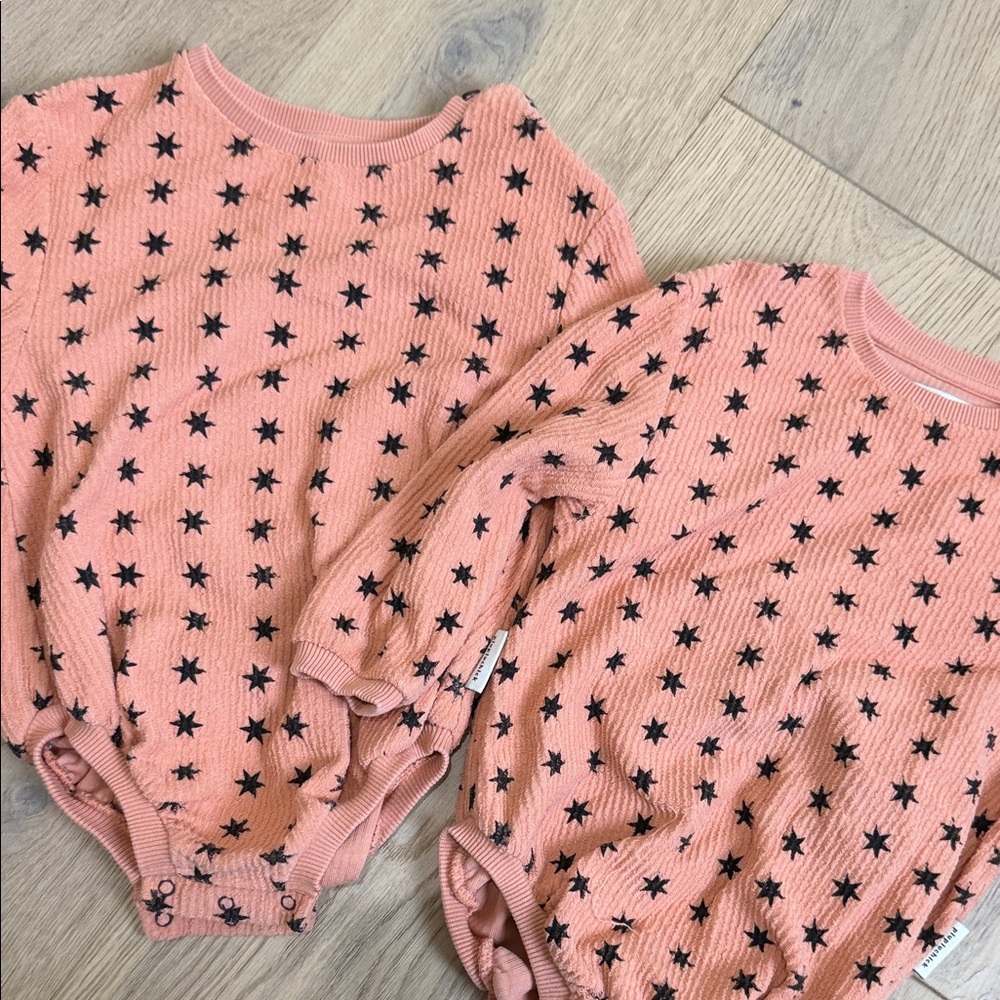 Piupiuchick Star Print Waffle Rompers 24M – Matching Set of 2